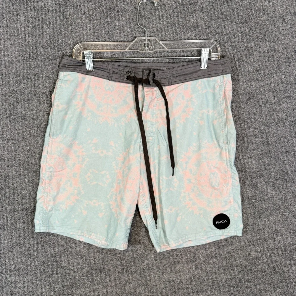 RVCA‎ Swim Shorts Mens 31 Blue Tie Dye Stretch Performance Drawstring Nature